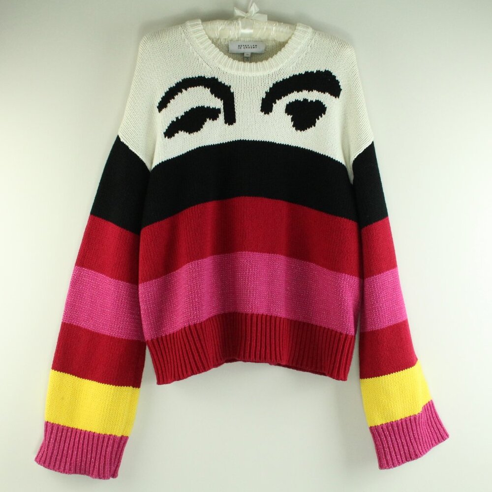 Derek Lam 10 Crosby Multi Bold Striped Intarsia Eye Catching Oversize Sweater L